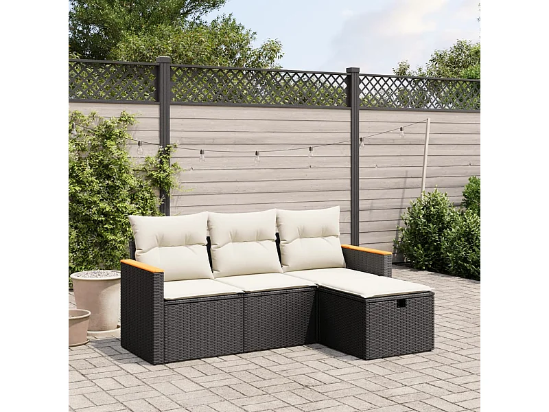 4-delige Loungeset met kussens poly rattan zwart BE152155