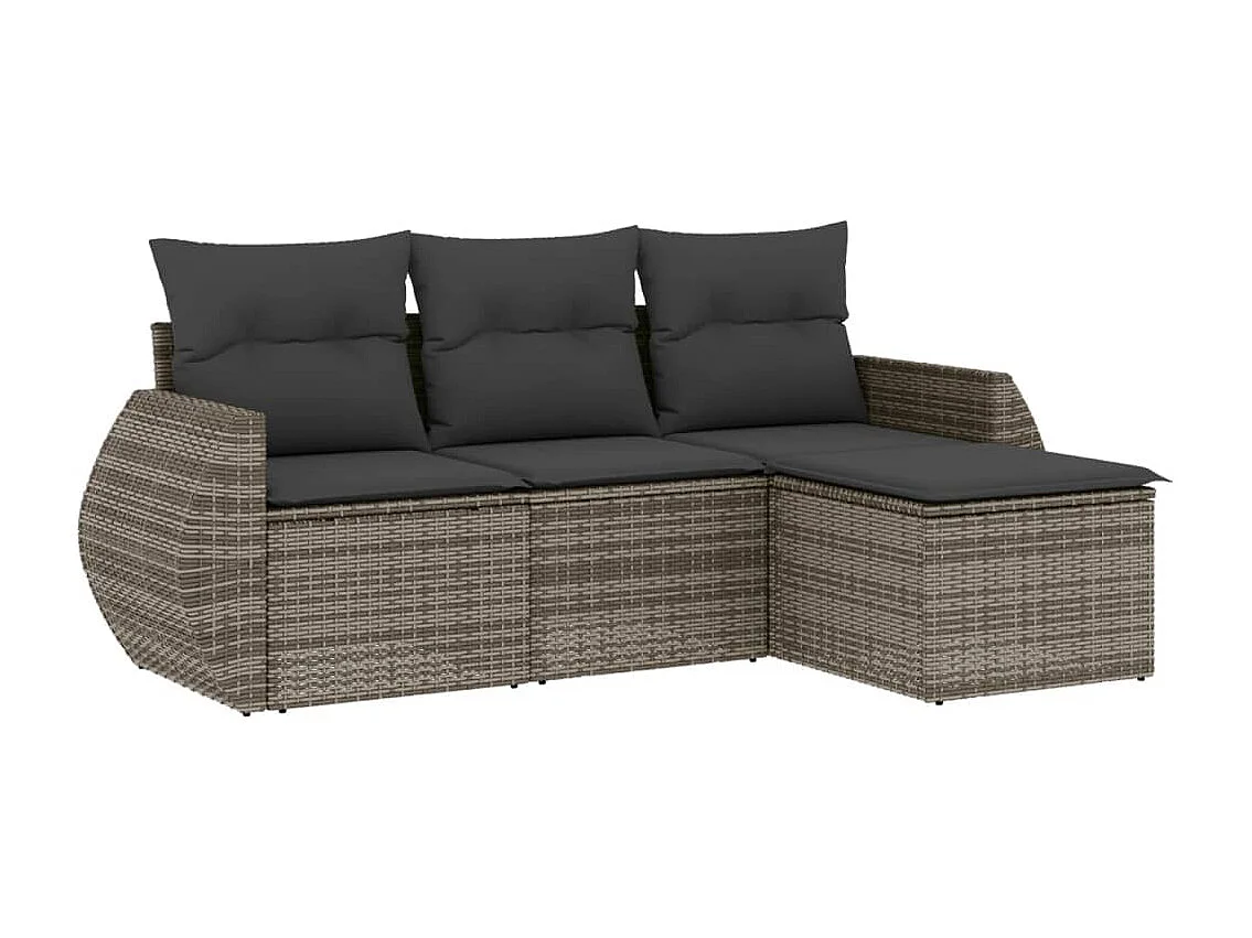 Salon de jardin 4 pcs avec coussins gris résine tressée FR81665