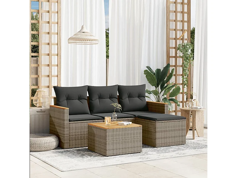 5-delige Loungeset met kussens poly rattan grijs BE549680