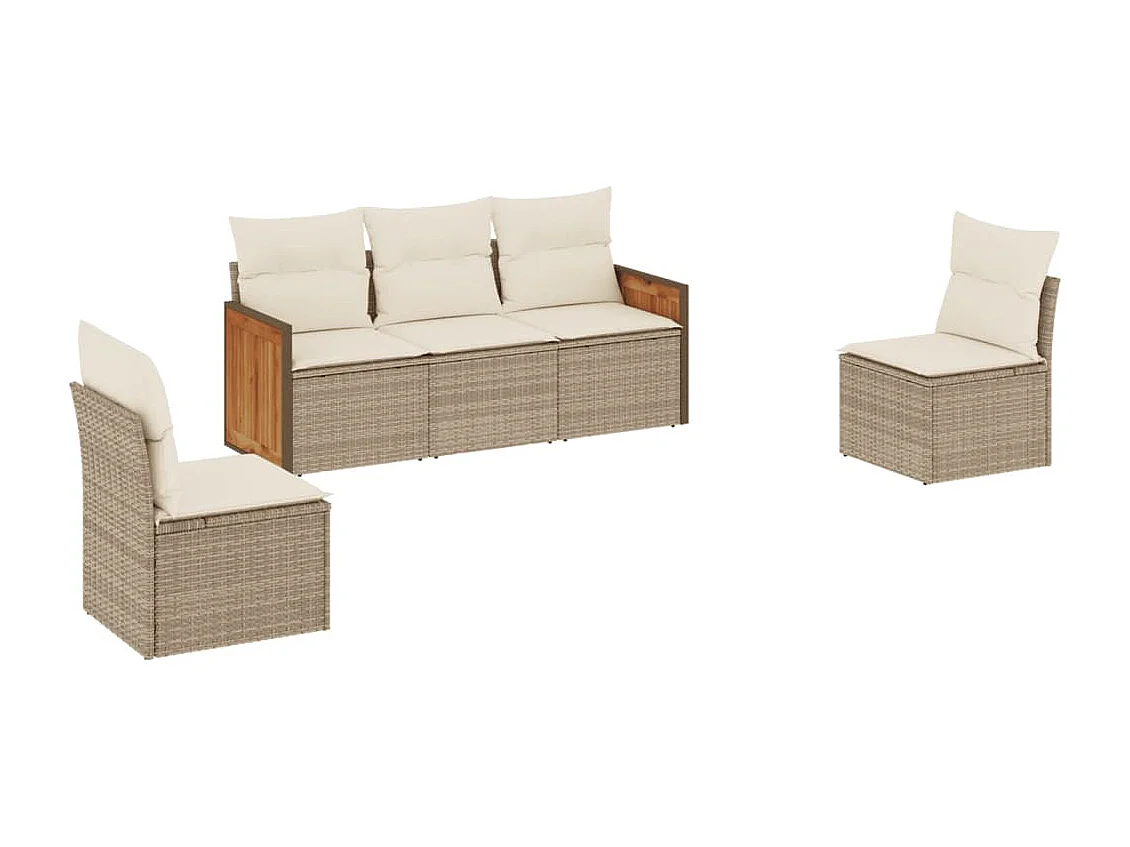 Salon de jardin avec coussins 5 pcs beige résine tressée FR67038