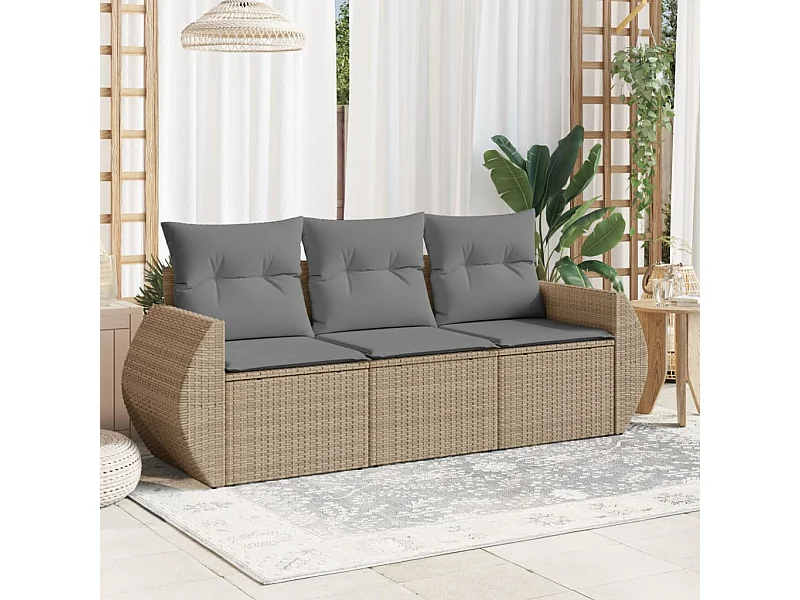 Salon de jardin avec coussins 3 pcs beige résine tressée FR76838