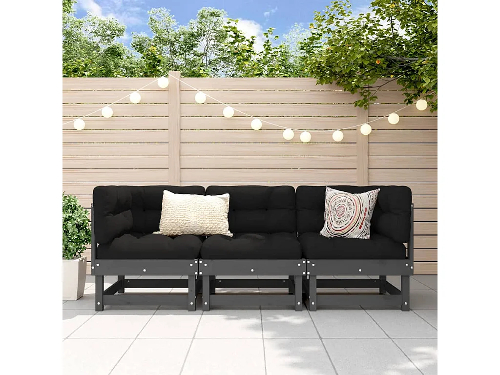 Salon de jardin 3 pcs gris bois massif de pin FR89208