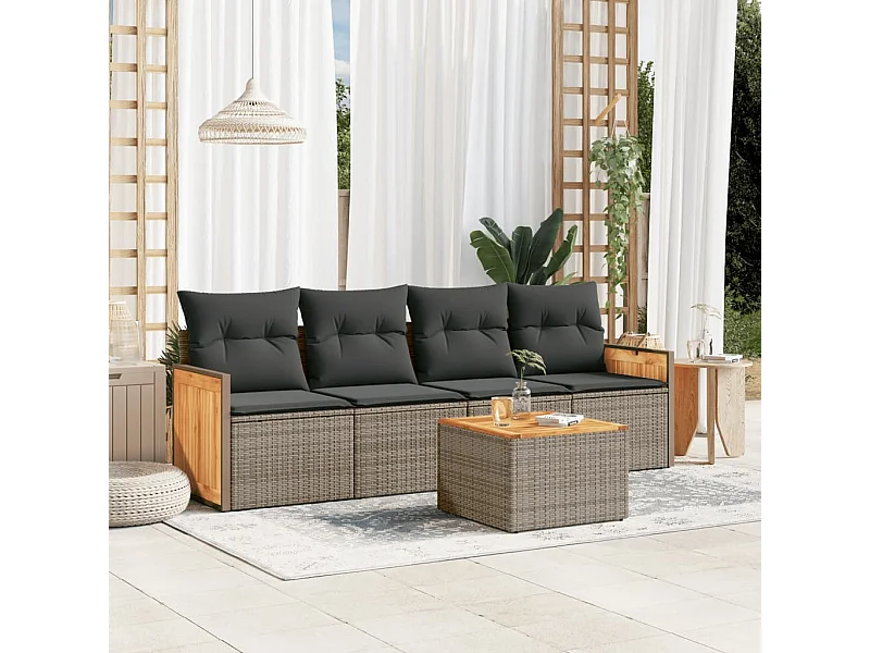 Conjunto de jardín con cojines 5 pzas ratán sintético gris ES971832
