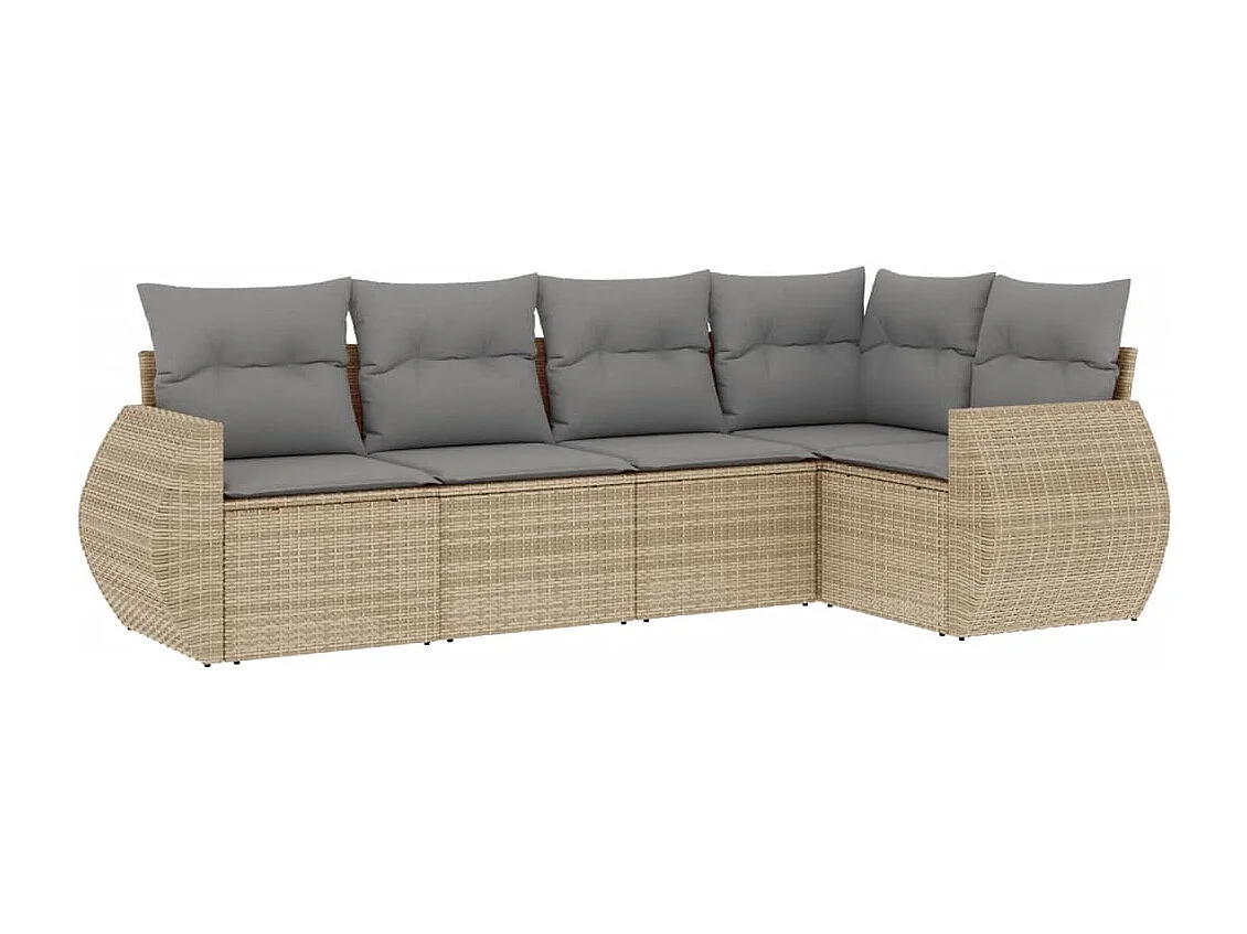 5 pcs conjunto de sofás p/ jardim com almofadões vime PE bege PT925683