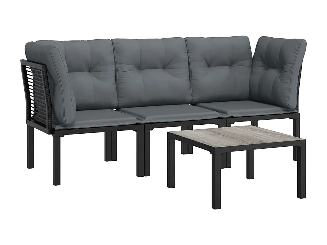 4 pcs conjunto lounge de jardim vime PE preto e cinzento PT491003