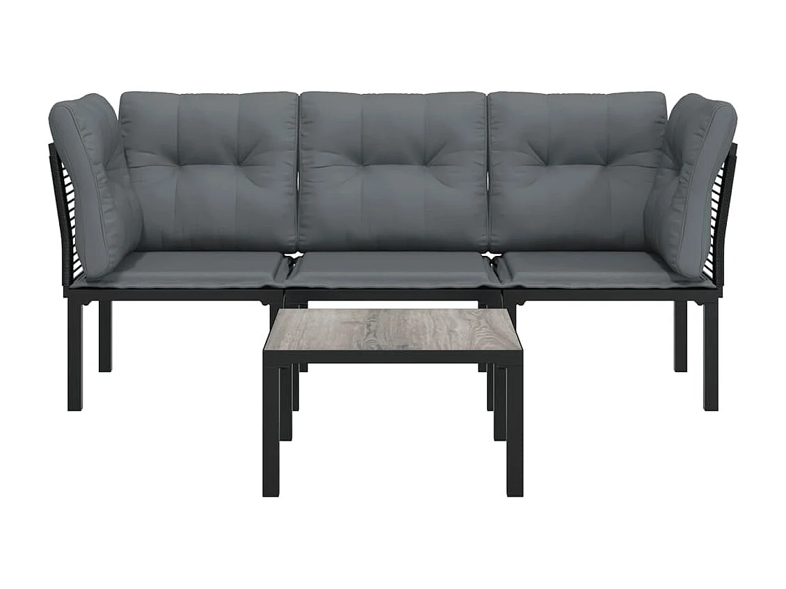 4 pcs conjunto lounge de jardim vime PE preto e cinzento PT491003