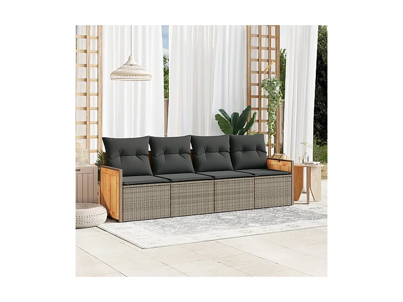 Salon de jardin 4 pcs avec coussins gris résine tressée FR13150