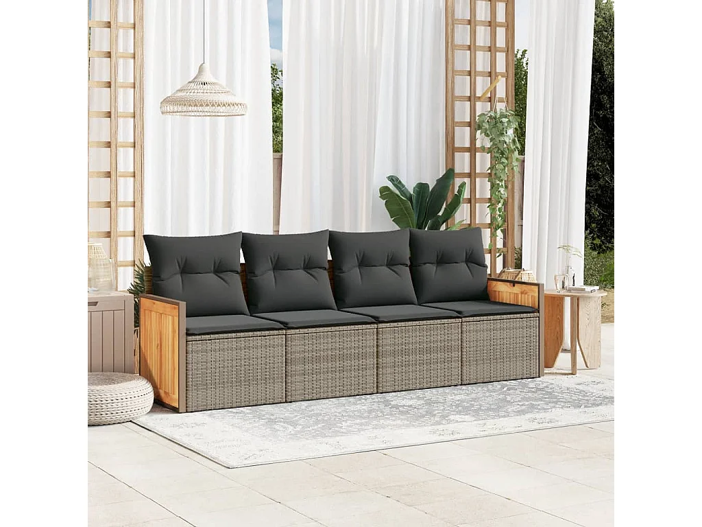 Salon de jardin 4 pcs avec coussins gris résine tressée FR13150