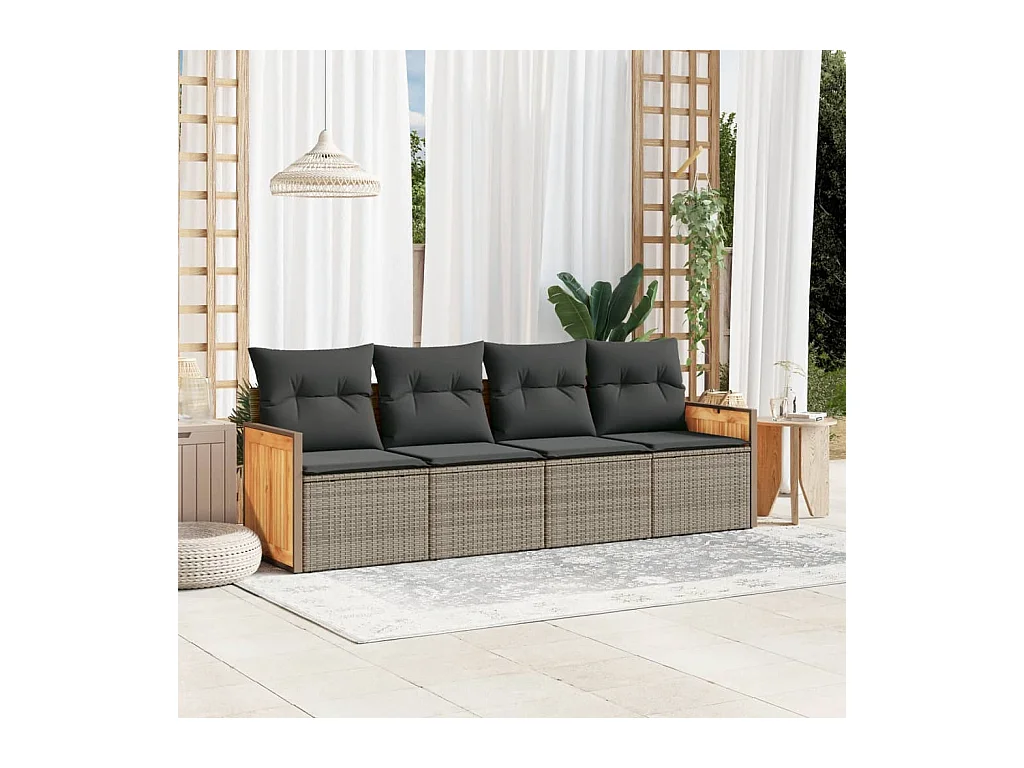 Salon de jardin 4 pcs avec coussins gris résine tressée FR13150