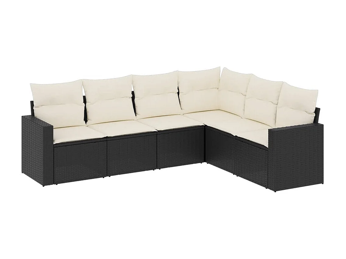 Salon de jardin 6 pcs avec coussins noir résine tressée FR98949