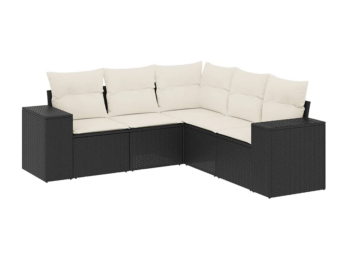 Salon de jardin 5 pcs avec coussins noir résine tressée FR38420