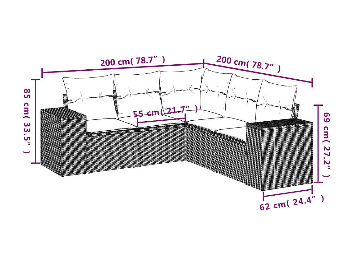 Salon de jardin 5 pcs avec coussins noir résine tressée FR38420