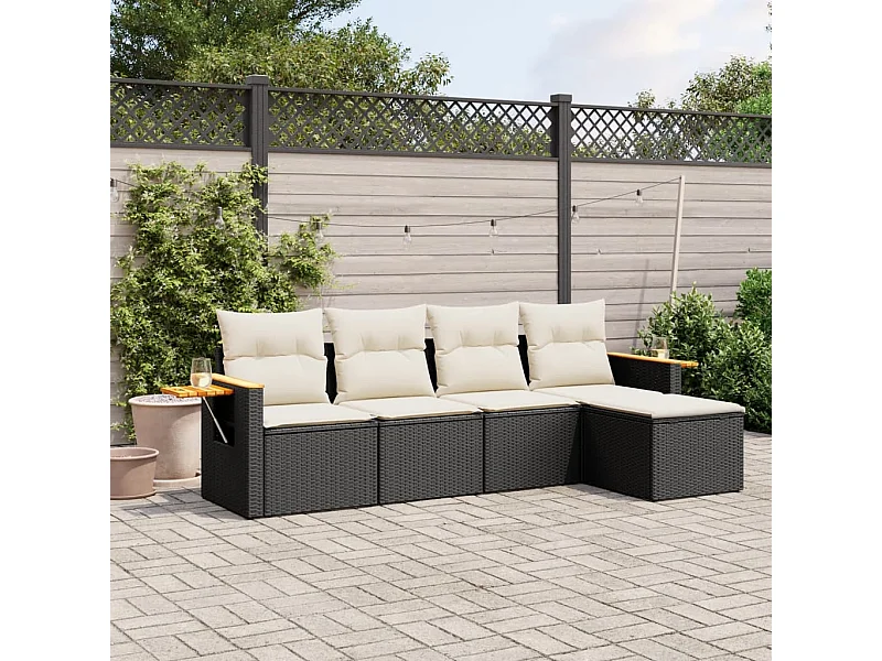 Salon de jardin 5 pcs avec coussins noir résine tressée FR98583
