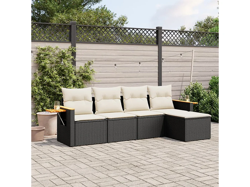 Salon de jardin 5 pcs avec coussins noir résine tressée FR98583