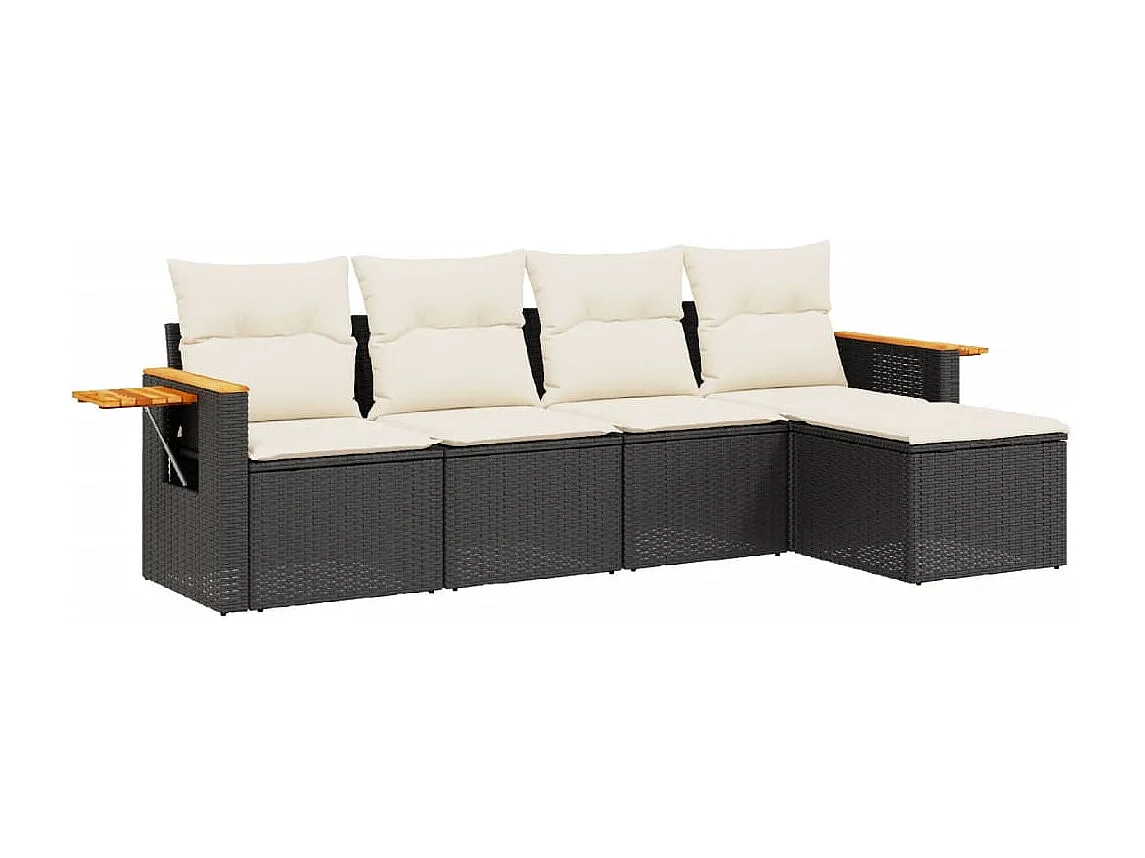 Salon de jardin 5 pcs avec coussins noir résine tressée FR98583