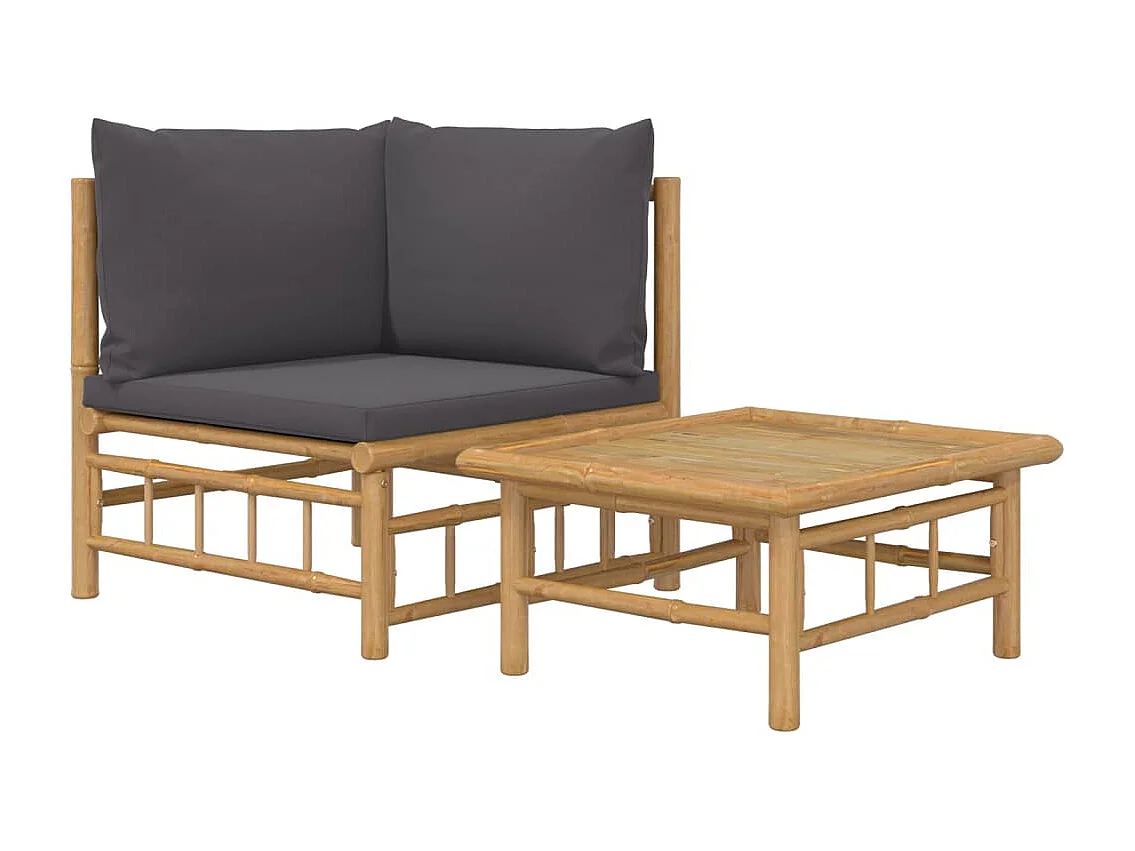 Salon de jardin 2 pcs avec coussins gris foncé bambou FR97563