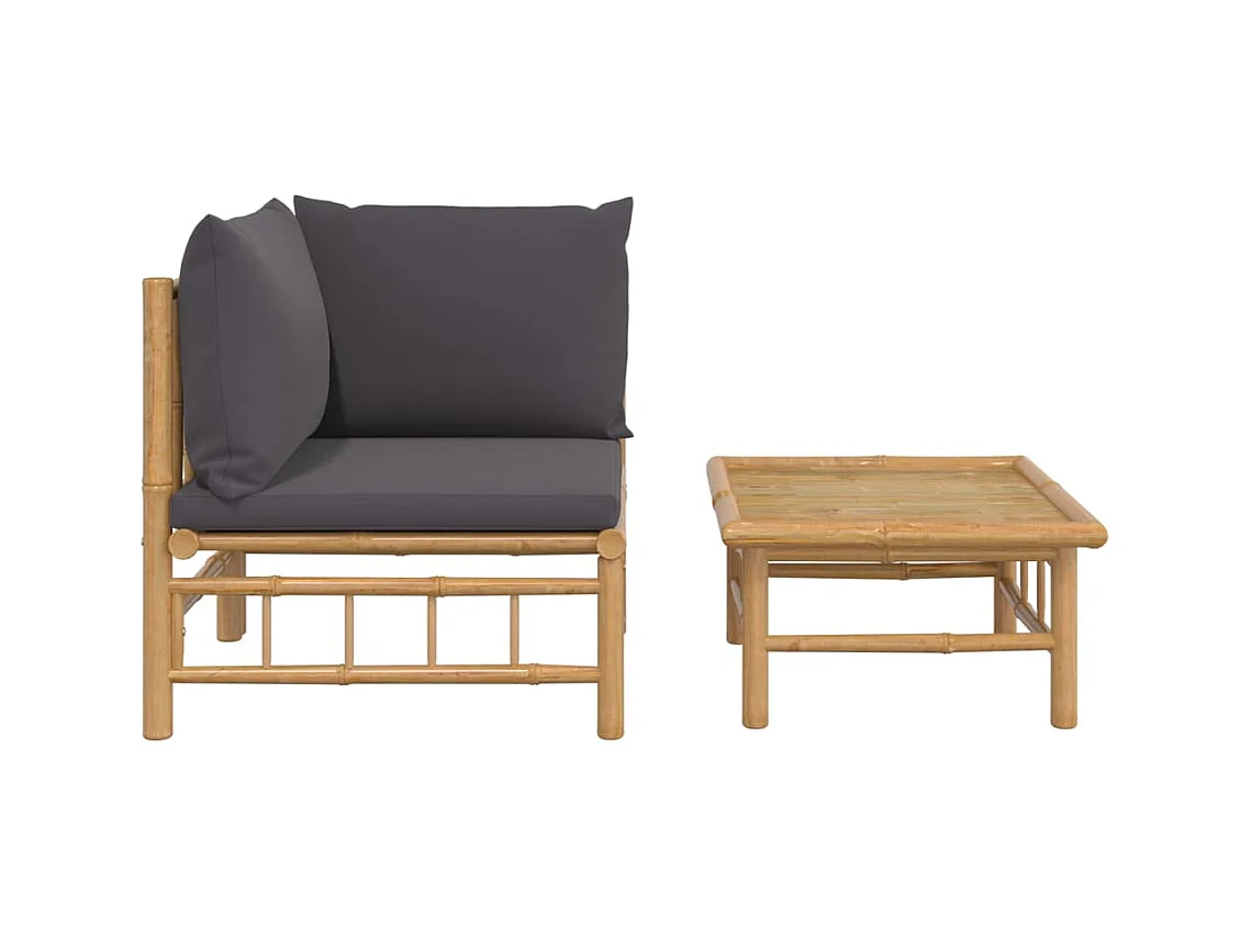 Salon de jardin 2 pcs avec coussins gris foncé bambou FR97563