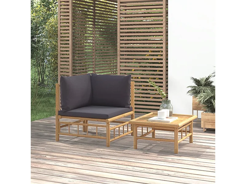 Salon de jardin 2 pcs avec coussins gris foncé bambou FR97563