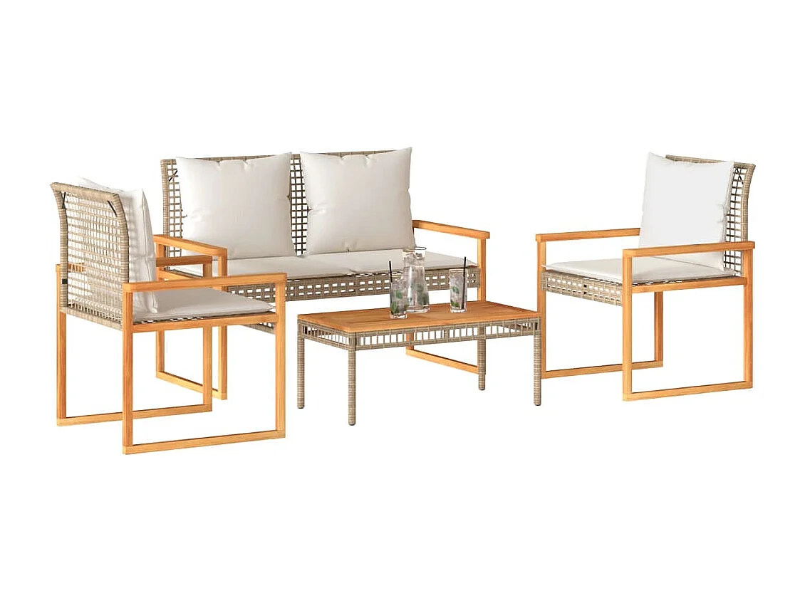 Salon de jardin avec coussins 4pcs mélange beige résine tressée FR14440