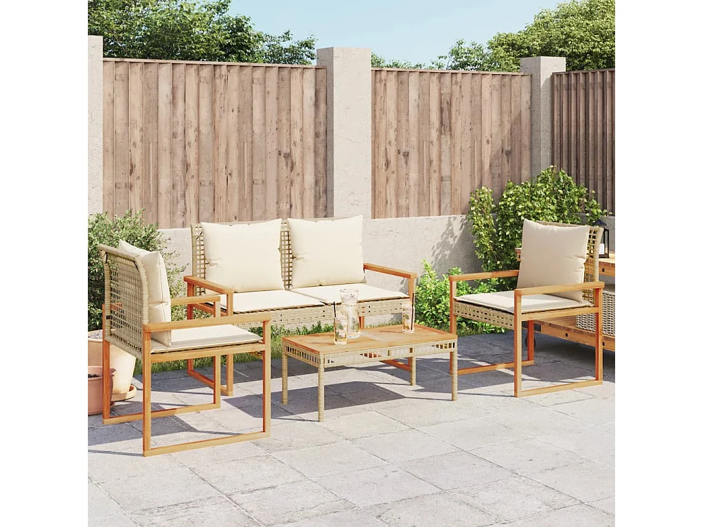 Salon de jardin avec coussins 4pcs mélange beige résine tressée FR14440