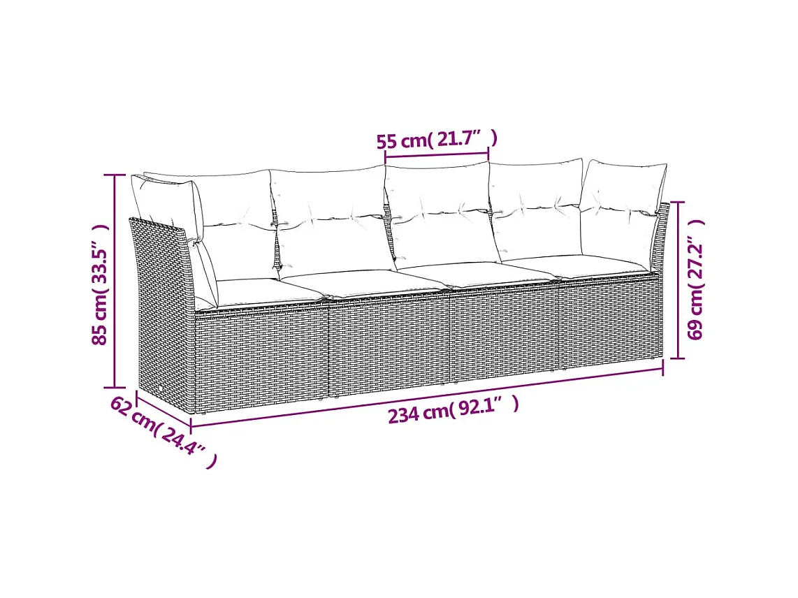 Salon de jardin 4 pcs avec coussins marron résine tressée FR70590