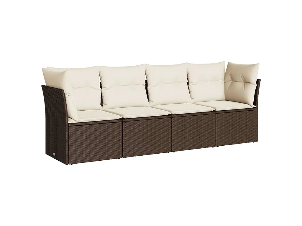Salon de jardin 4 pcs avec coussins marron résine tressée FR70590