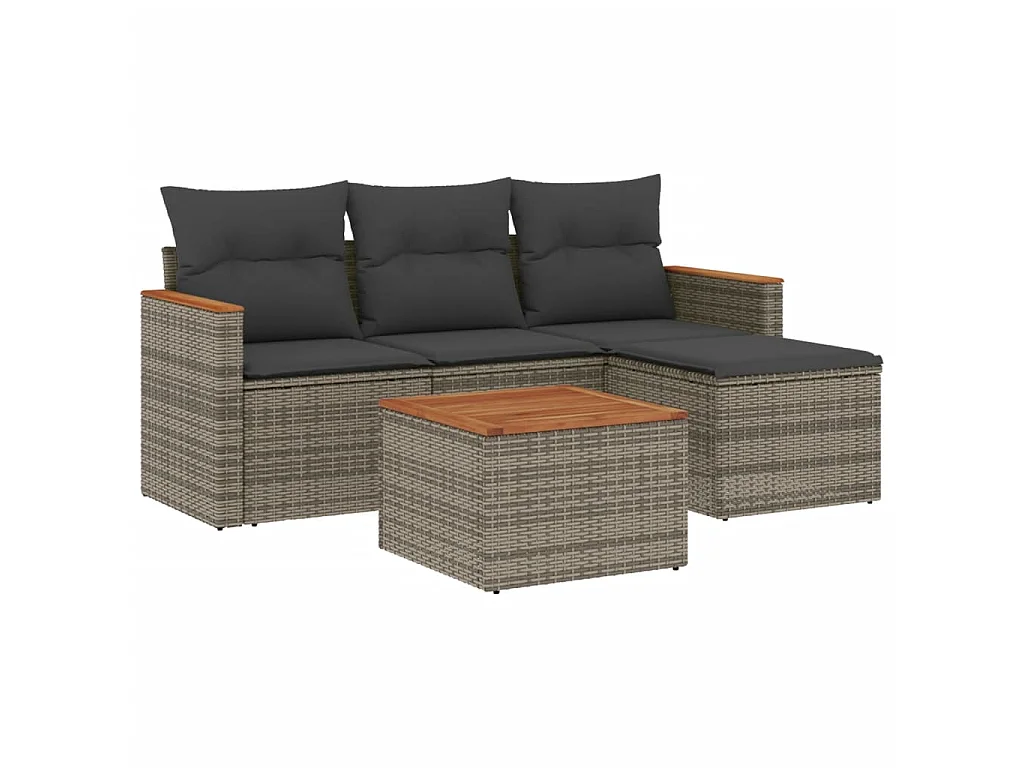 5-delige Loungeset met kussens poly rattan grijs BE500402