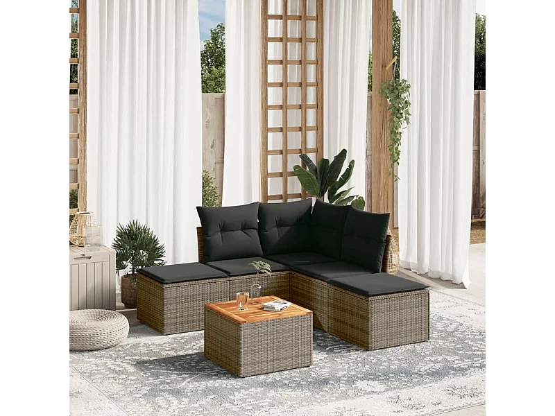 Salon de jardin 6 pcs avec coussins gris résine tressée FR62408