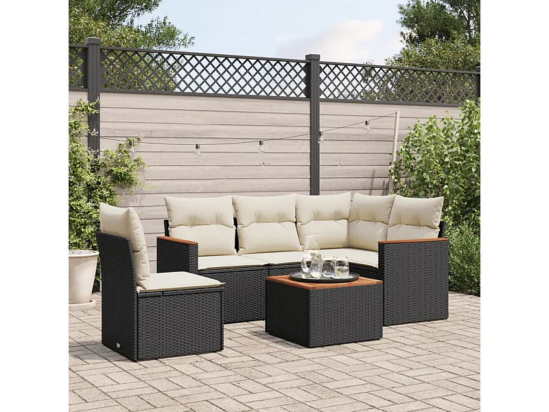 6 pcs conjunto sofás de jardim c/ almofadões vime PE preto PT421262