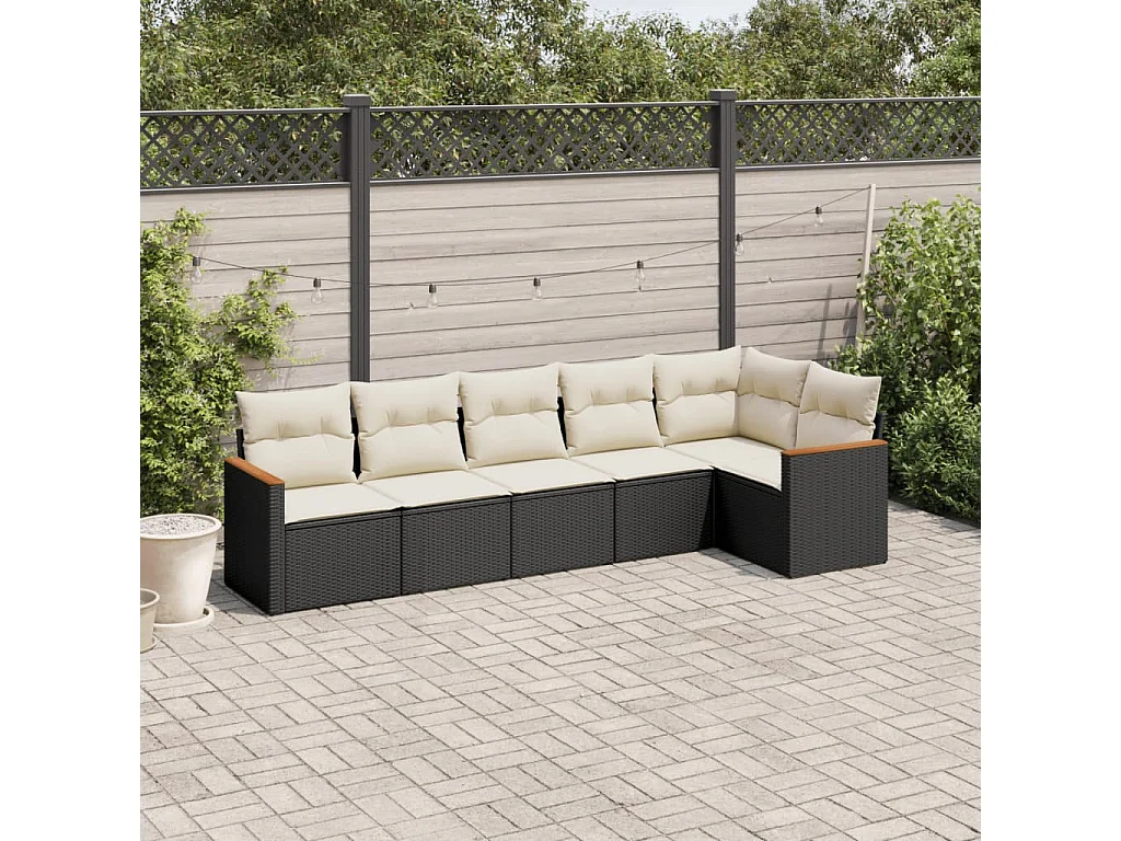 Salon de jardin 6 pcs avec coussins noir résine tressée FR73357