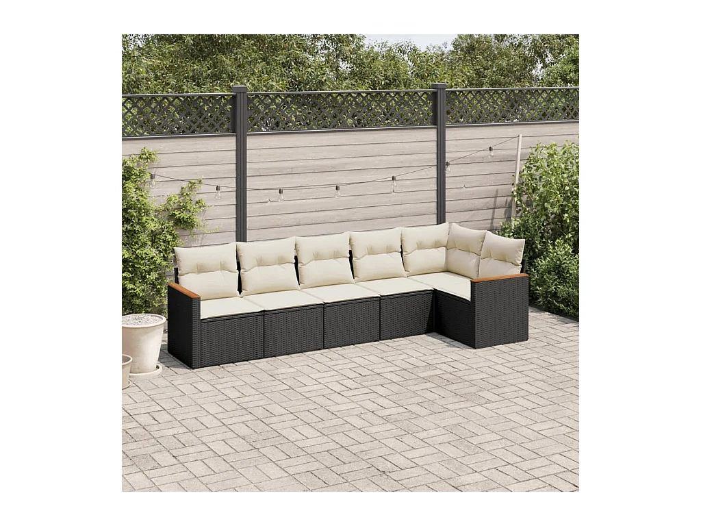 Conjunto de jardín 6 piezas y cojines ratán sintético negro ES759652