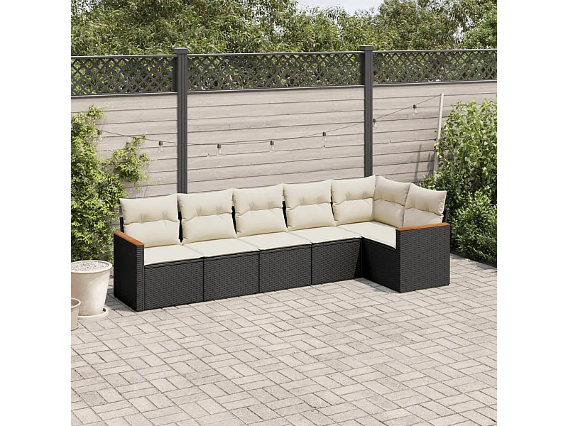 6-delige Loungeset met kussens poly rattan zwart BE184230