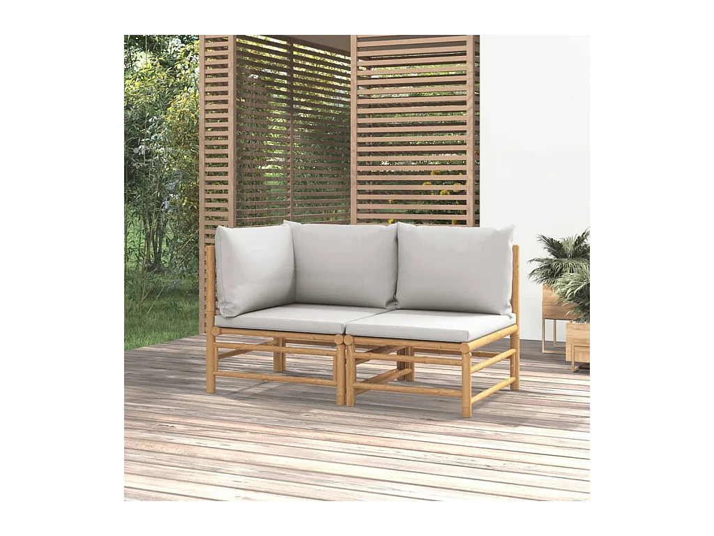 Salon de jardin 2 pcs avec coussins gris clair bambou FR16376