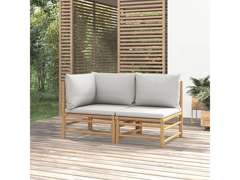 Salon de jardin 2 pcs avec coussins gris clair bambou FR16376