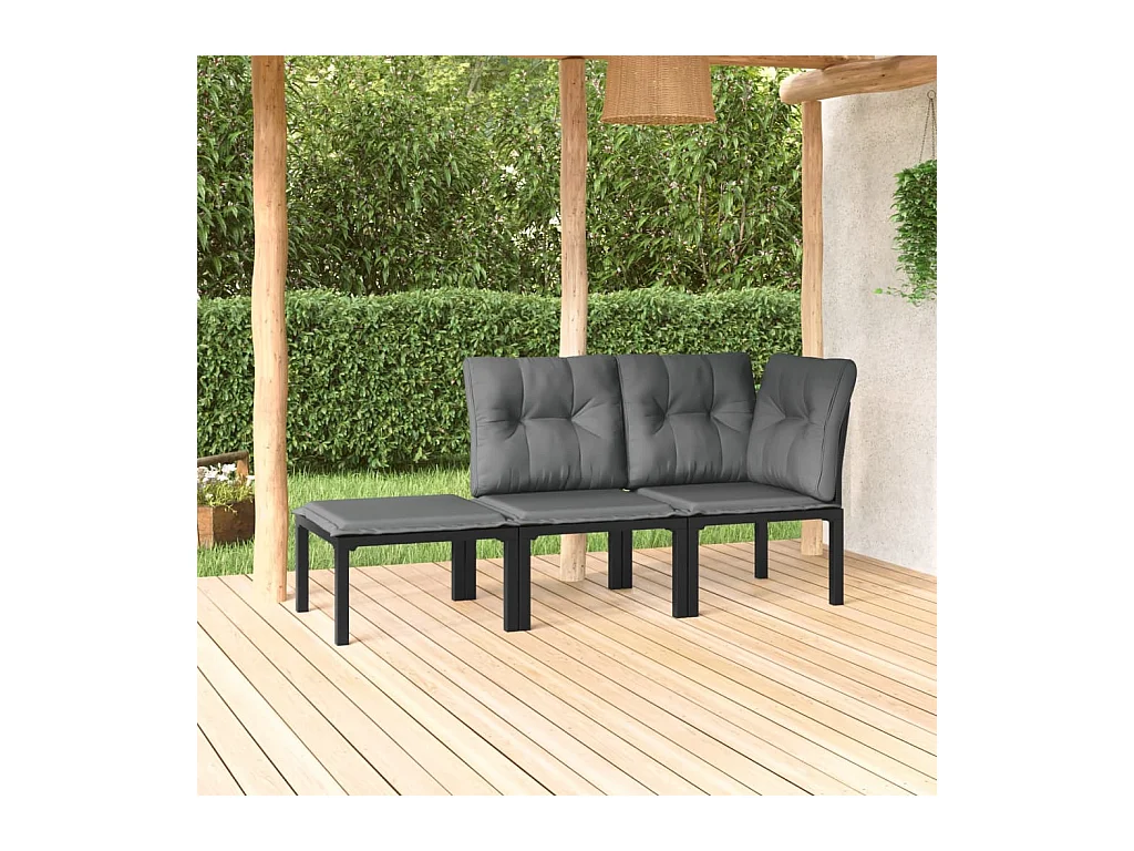 Salon de jardin 3 pcs noir et gris résine tressée FR98850