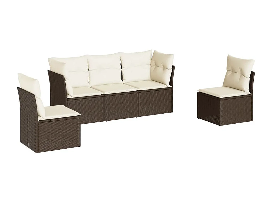 Salon de jardin avec coussins 5 pcs marron résine tressée FR78553