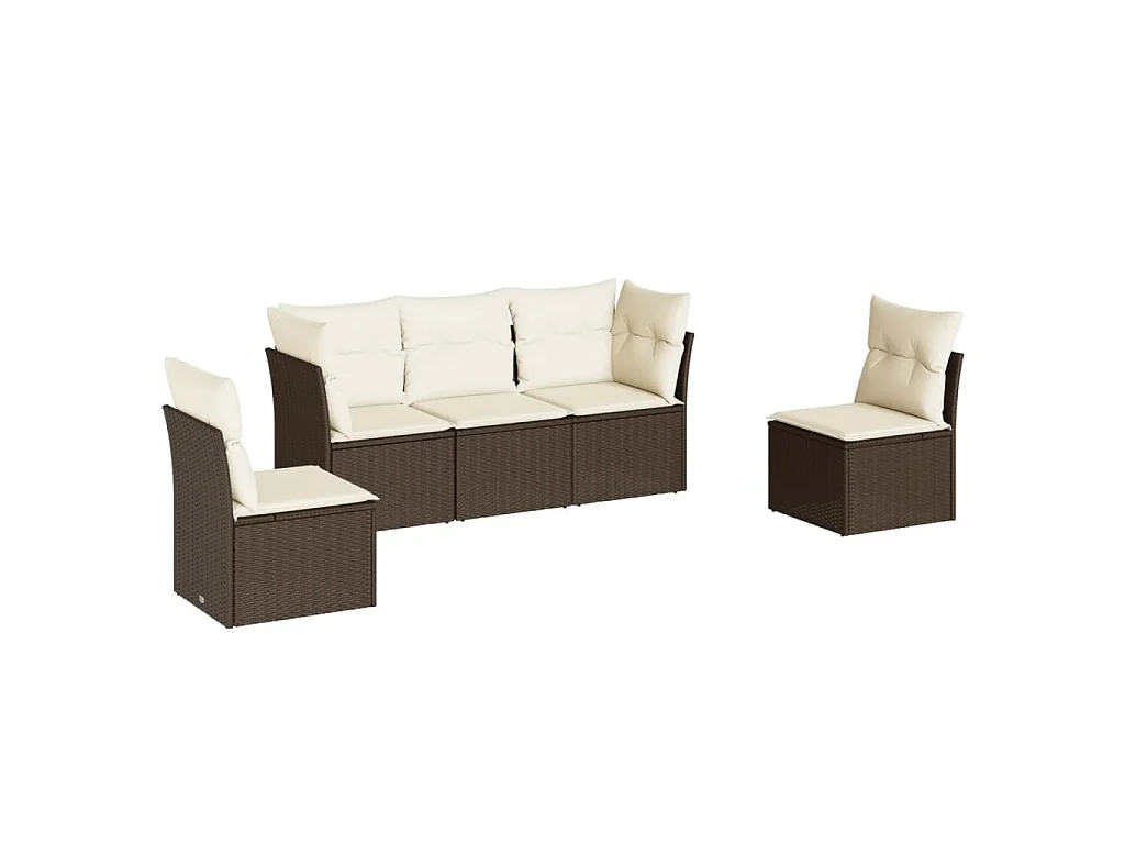Salon de jardin avec coussins 5 pcs marron résine tressée FR78553