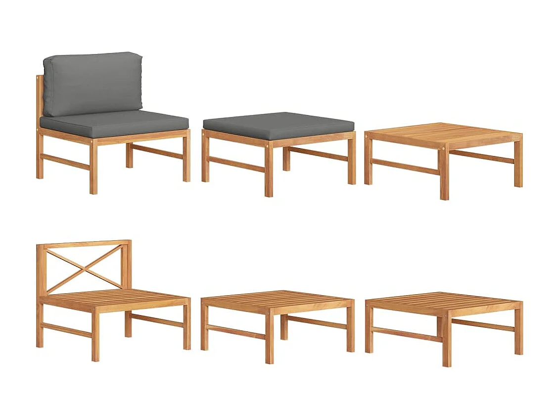 Conjunto de jardín 3 pzas madera teca cojines gris oscuro ES428243