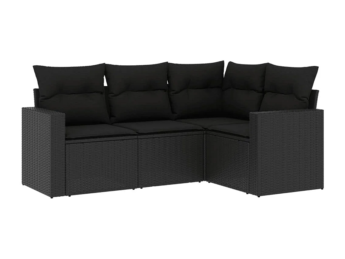Salon de jardin 4 pcs avec coussins noir résine tressée FR89768