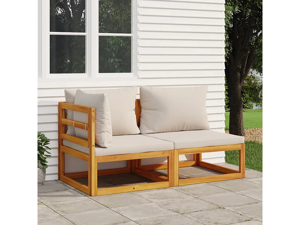 Salon de jardin avec coussins 2 pcs bois massif acacia FR22536