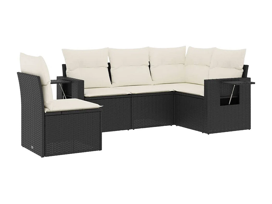 5 pcs conjunto sofás de jardim com almofadões vime PE preto PT275612