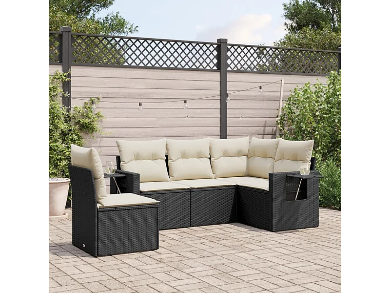 Salon de jardin 5 pcs avec coussins noir résine tressée FR25604