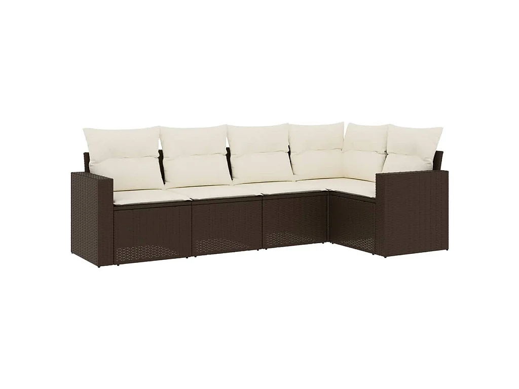 5 pcs conjunto sofás p/ jardim c/ almofadões vime PE castanho PT848537