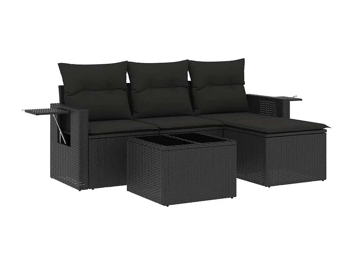 4 pcs conjunto de sofás para jardim c/ almofadões vime PE preto PT774002