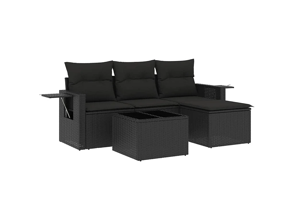 Salon de jardin 4 pcs avec coussins noir résine tressée FR64015
