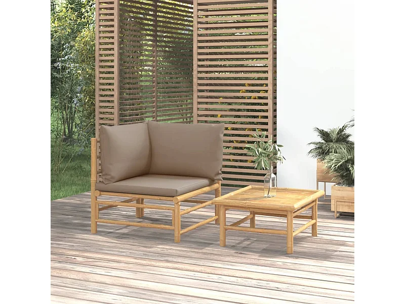 Conjunto de jardín 2 piezas bambú y cojines gris taupe ES473003