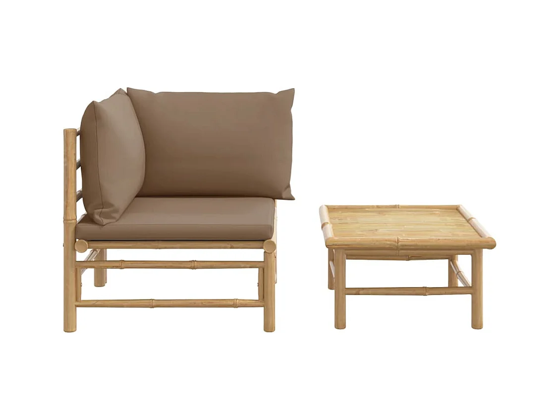 Salon de jardin 2 pcs avec coussins taupe bambou FR49445