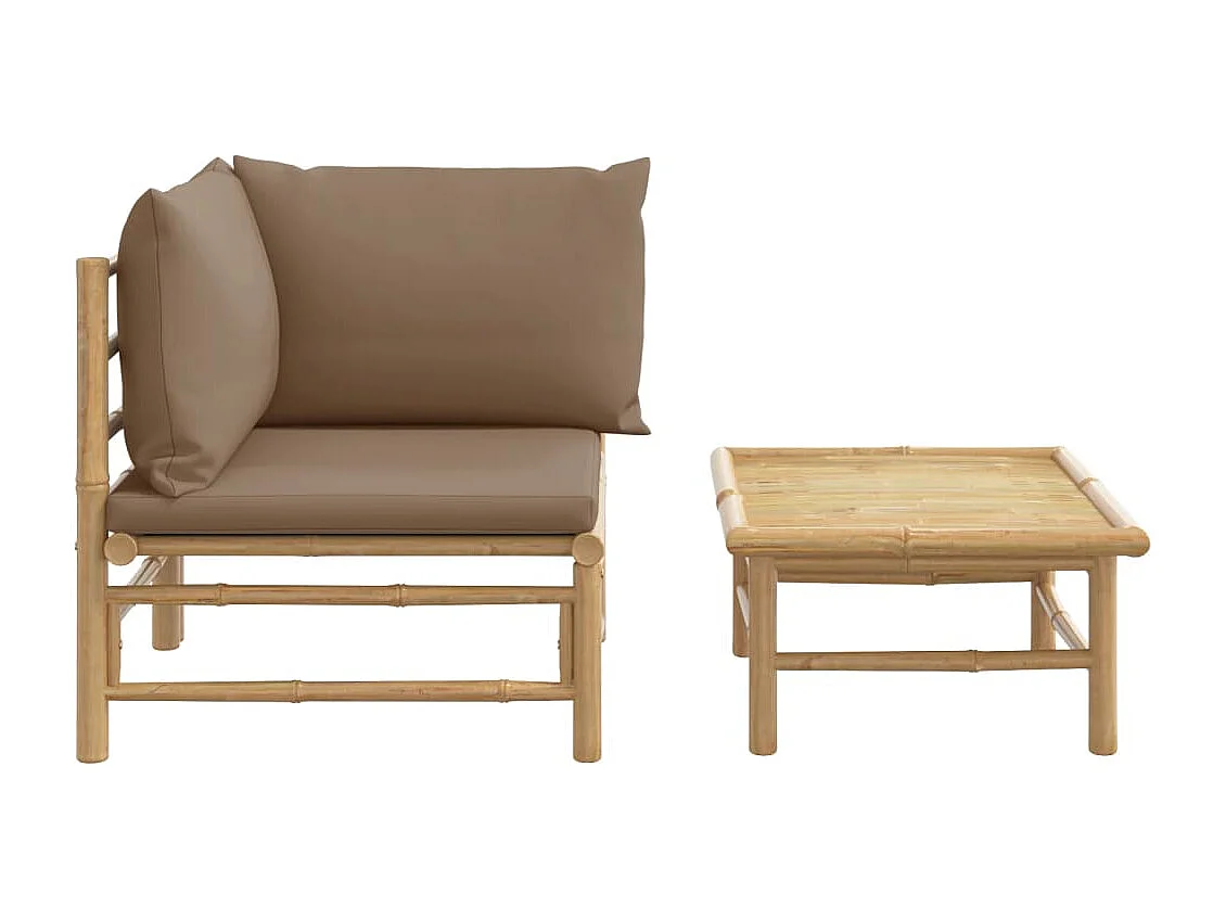 Salon de jardin 2 pcs avec coussins taupe bambou FR49445