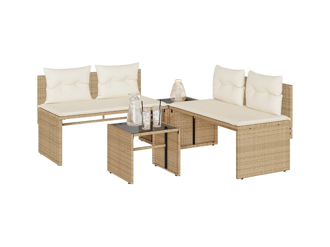 Salon de jardin avec coussins 4 pcs beige résine tressée FR19244