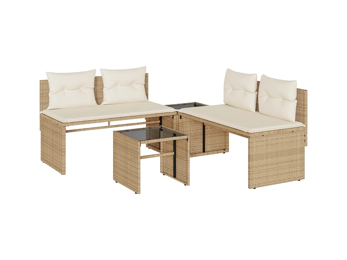 Salon de jardin avec coussins 4 pcs beige résine tressée FR19244